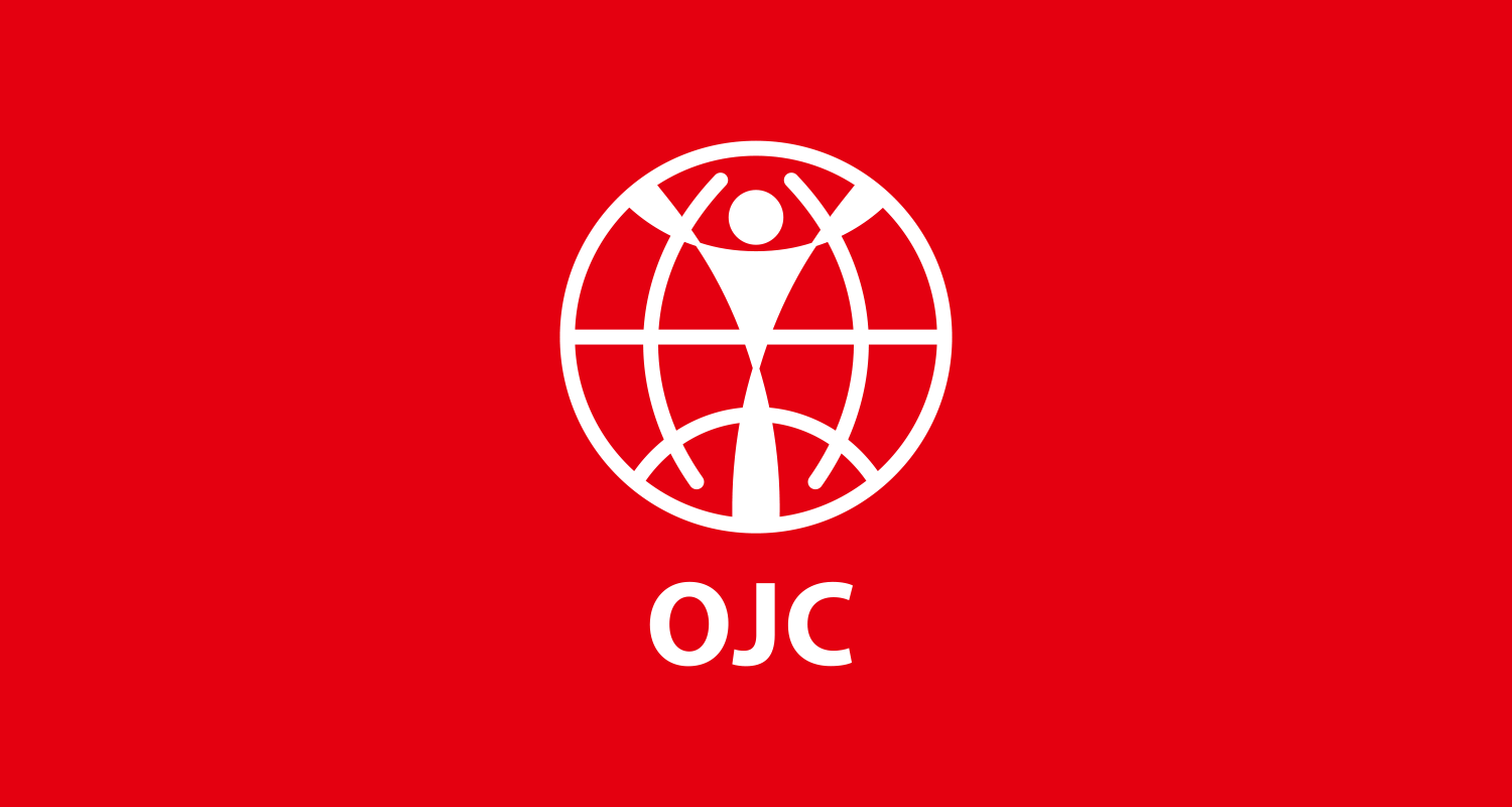 OJC-Weltweit: Logo OJC rot im Querformat